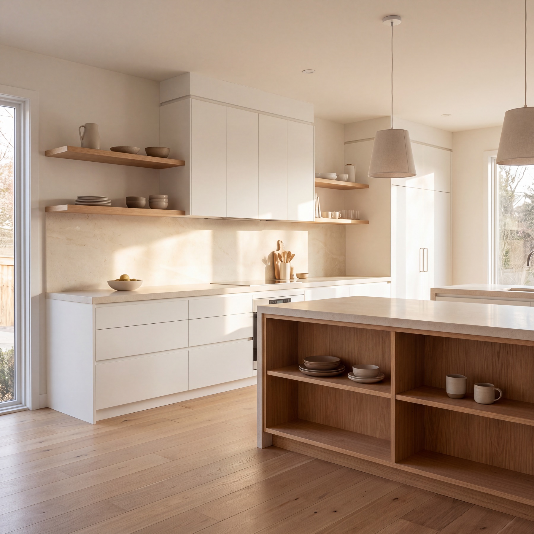 Cocina blanca y roble en Valencia