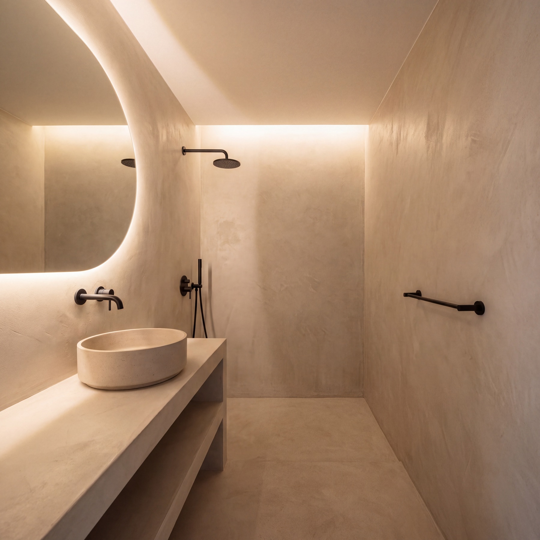 Baño beige minimalista en El Saler